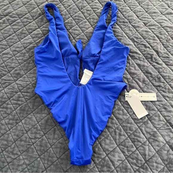 The Bikini Lab One Piece Swimsuit Women Large Blue Front Tie Plunging V Neck N - Picture 6 of 10